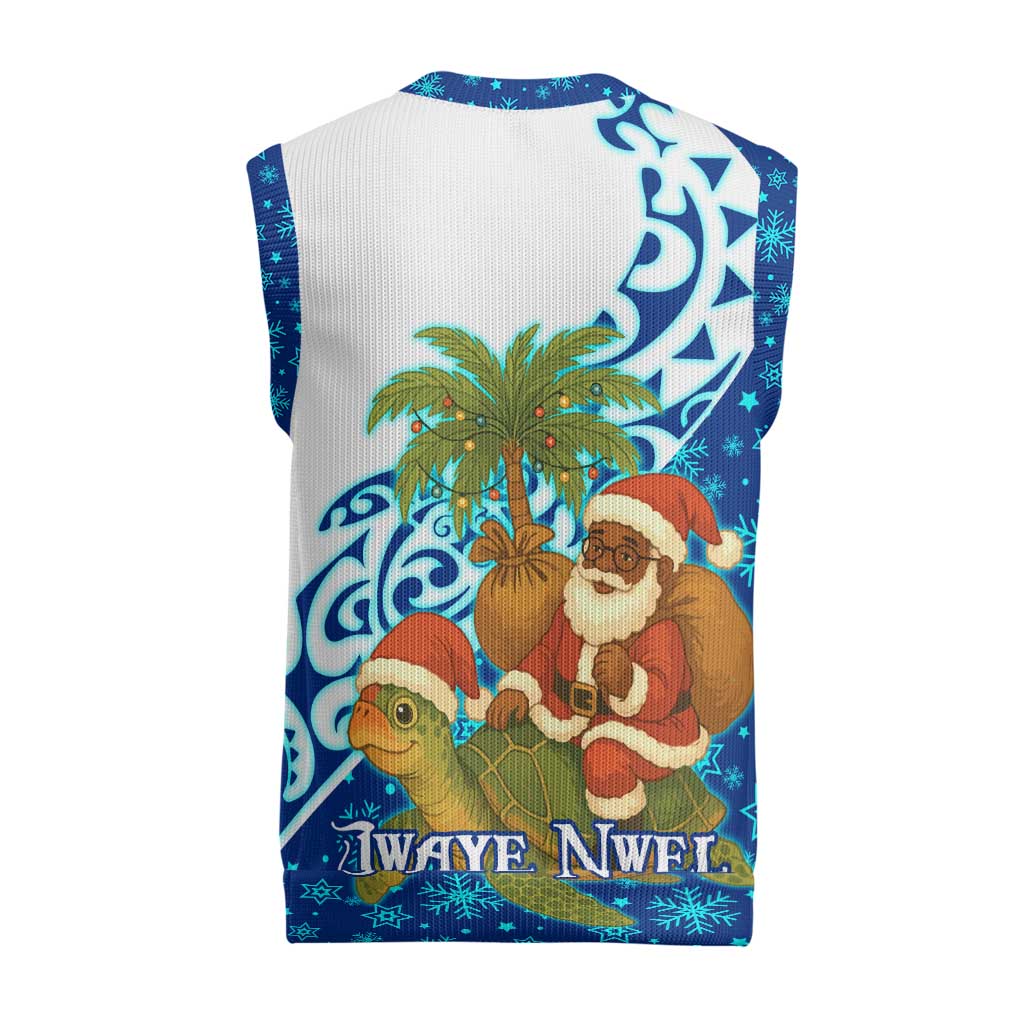 West Indies Christmas Knitted V-Neck Vest with Santa Riding Turtle Palm Tree and Tribal Snowflake Design - Wonder Print Shop