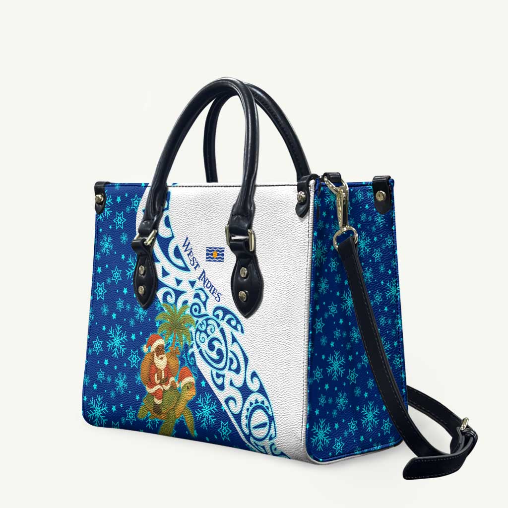 West Indies Christmas Leather Bag with Santa Riding Turtle Palm Tree and Tribal Snowflake Design - Wonder Print Shop