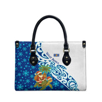 West Indies Christmas Leather Bag with Santa Riding Turtle Palm Tree and Tribal Snowflake Design - Wonder Print Shop