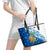 West Indies Christmas Leather Tote Bag with Santa Riding Turtle Palm Tree and Tribal Snowflake Design - Wonder Print Shop