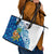 West Indies Christmas Leather Tote Bag with Santa Riding Turtle Palm Tree and Tribal Snowflake Design - Wonder Print Shop