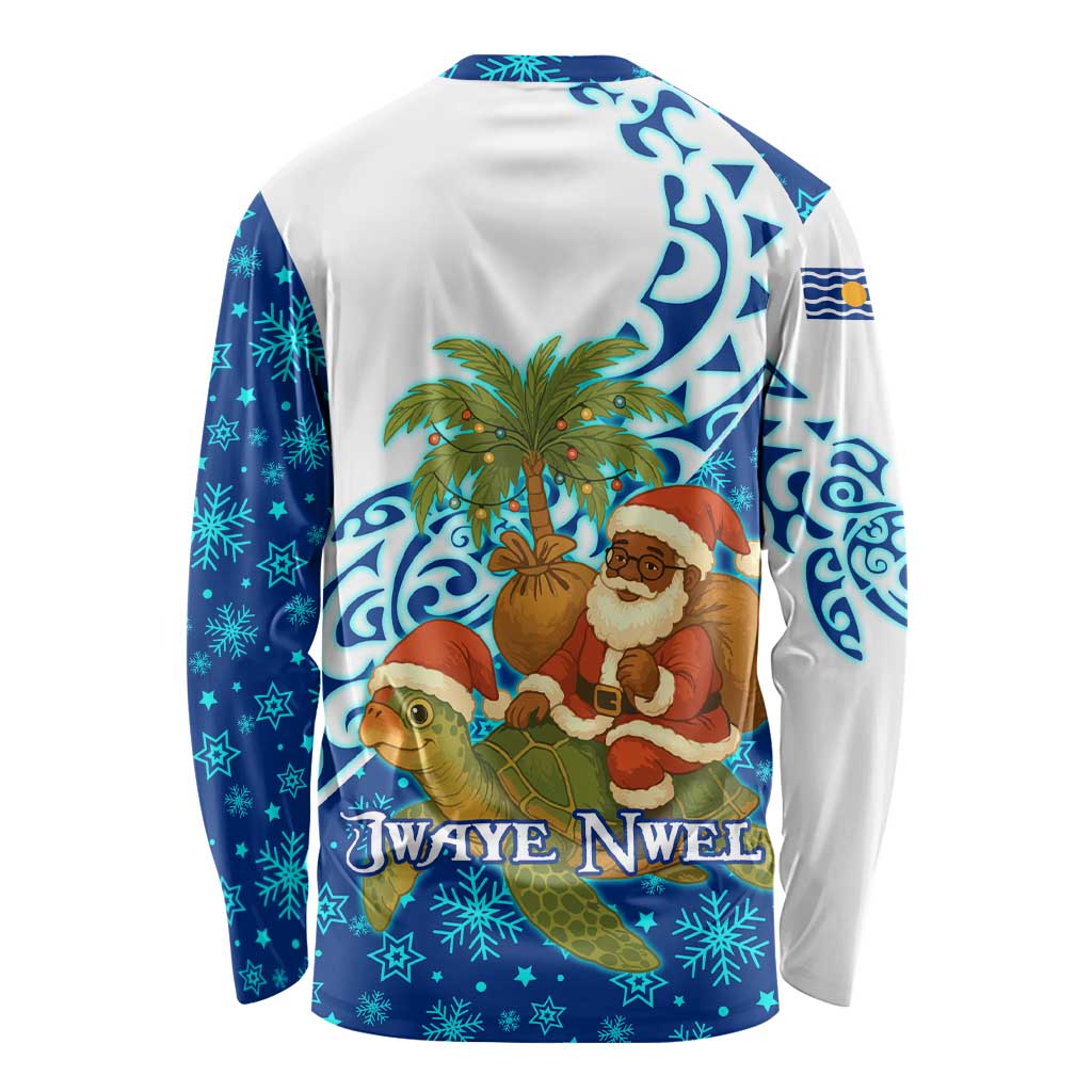 West Indies Christmas Long Sleeve Shirt with Santa Riding Turtle Palm Tree and Tribal Snowflake Design - Wonder Print Shop