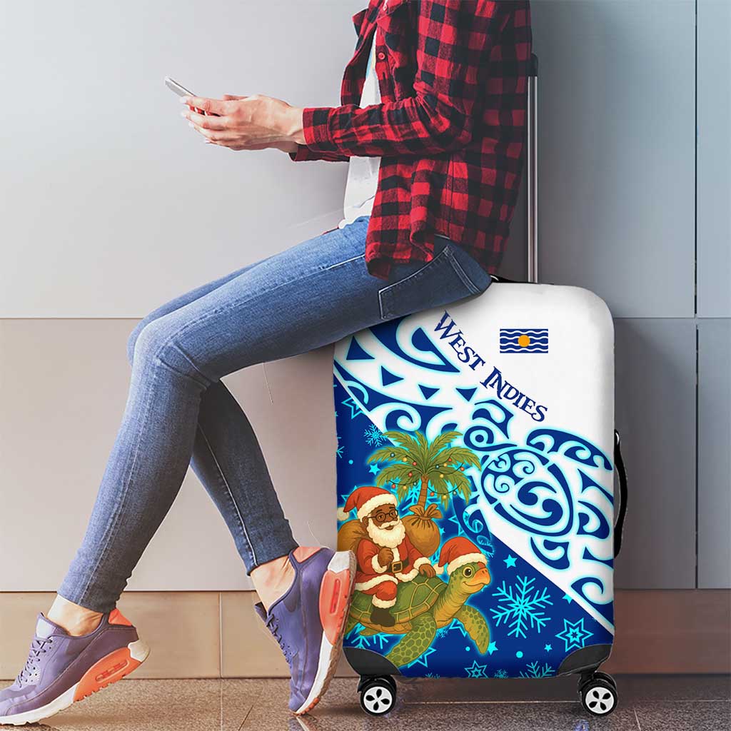 West Indies Christmas Luggage Cover with Santa Riding Turtle Palm Tree and Tribal Snowflake Design - Wonder Print Shop