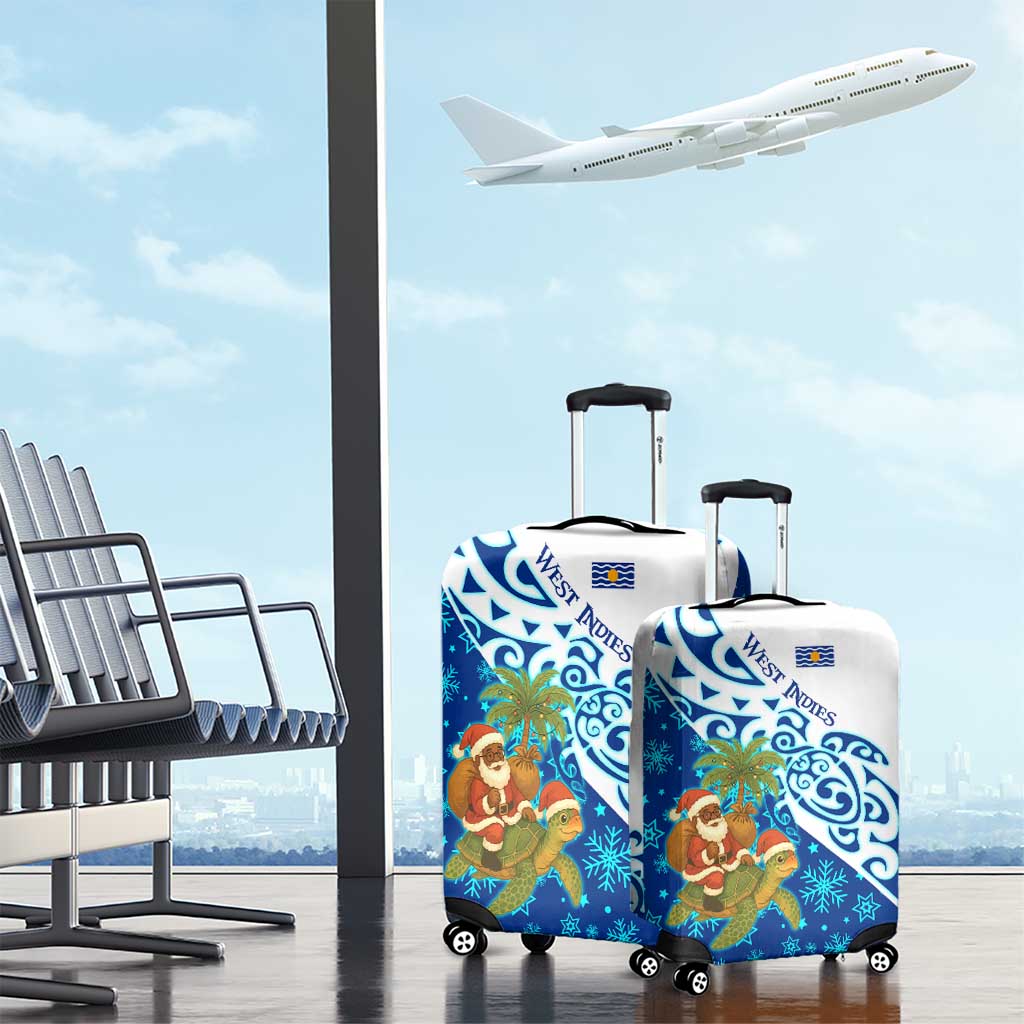 West Indies Christmas Luggage Cover with Santa Riding Turtle Palm Tree and Tribal Snowflake Design - Wonder Print Shop
