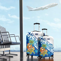 West Indies Christmas Luggage Cover with Santa Riding Turtle Palm Tree and Tribal Snowflake Design - Wonder Print Shop