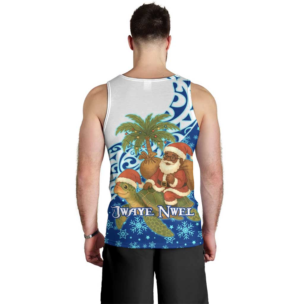 West Indies Christmas Men Tank Top with Santa Riding Turtle Palm Tree and Tribal Snowflake Design - Wonder Print Shop