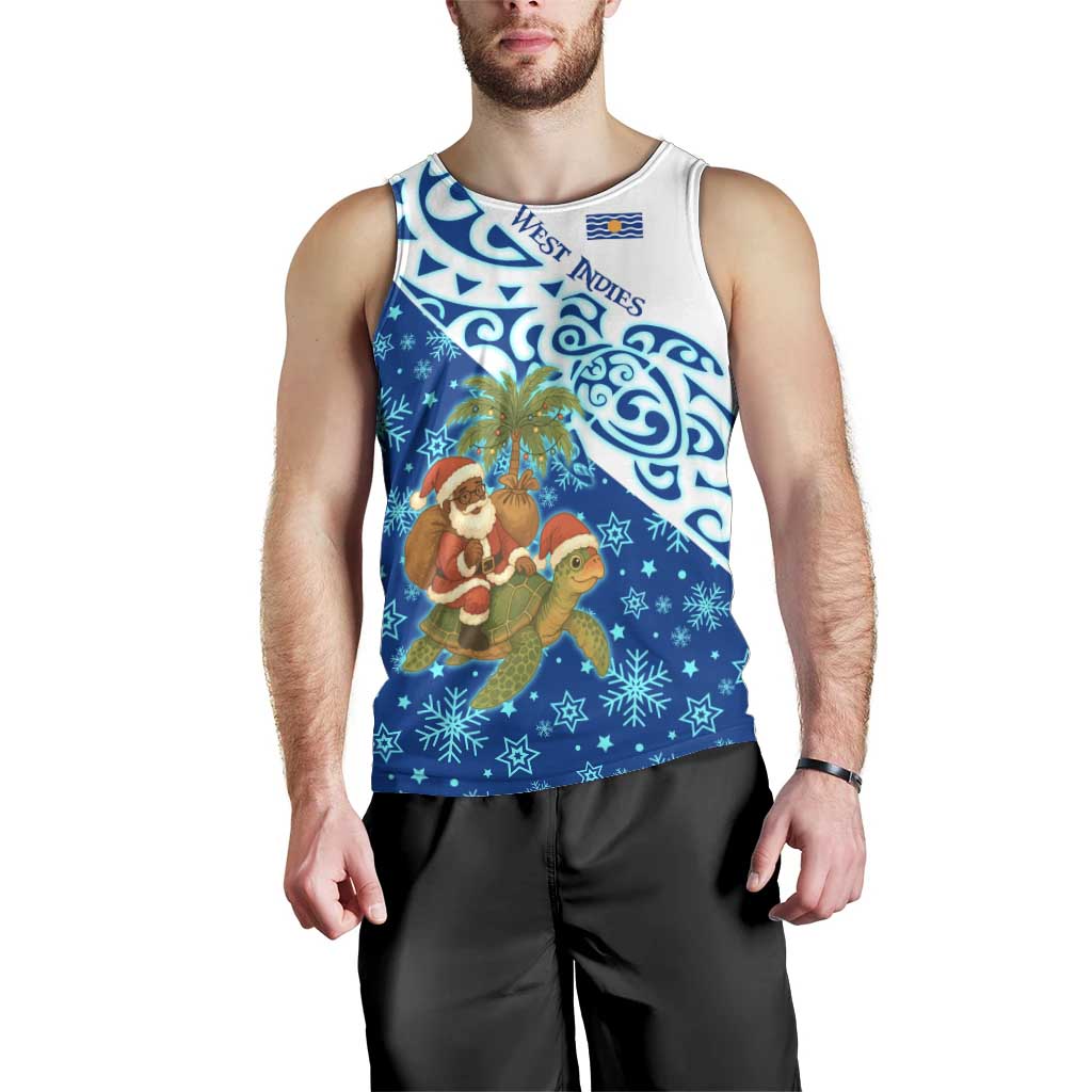 West Indies Christmas Men Tank Top with Santa Riding Turtle Palm Tree and Tribal Snowflake Design - Wonder Print Shop