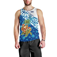 West Indies Christmas Men Tank Top with Santa Riding Turtle Palm Tree and Tribal Snowflake Design - Wonder Print Shop