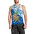West Indies Christmas Men Tank Top with Santa Riding Turtle Palm Tree and Tribal Snowflake Design - Wonder Print Shop