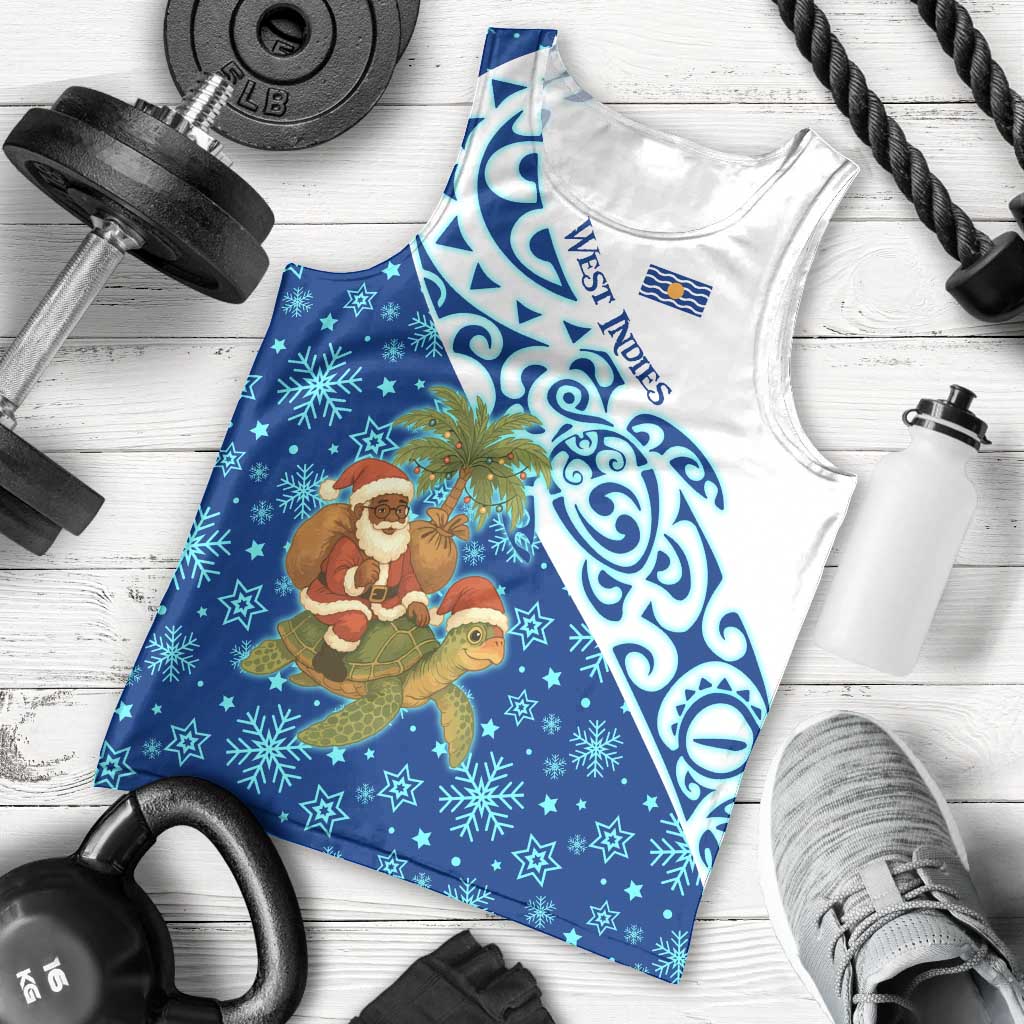 West Indies Christmas Men Tank Top with Santa Riding Turtle Palm Tree and Tribal Snowflake Design - Wonder Print Shop
