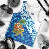 West Indies Christmas Men Tank Top with Santa Riding Turtle Palm Tree and Tribal Snowflake Design - Wonder Print Shop
