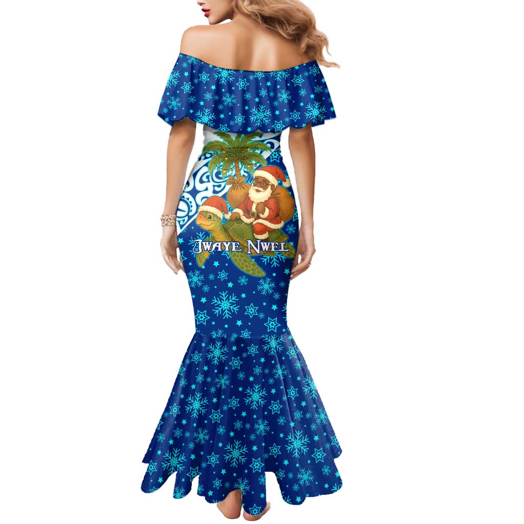 West Indies Christmas Mermaid Dress with Santa Riding Turtle Palm Tree and Tribal Snowflake Design - Wonder Print Shop