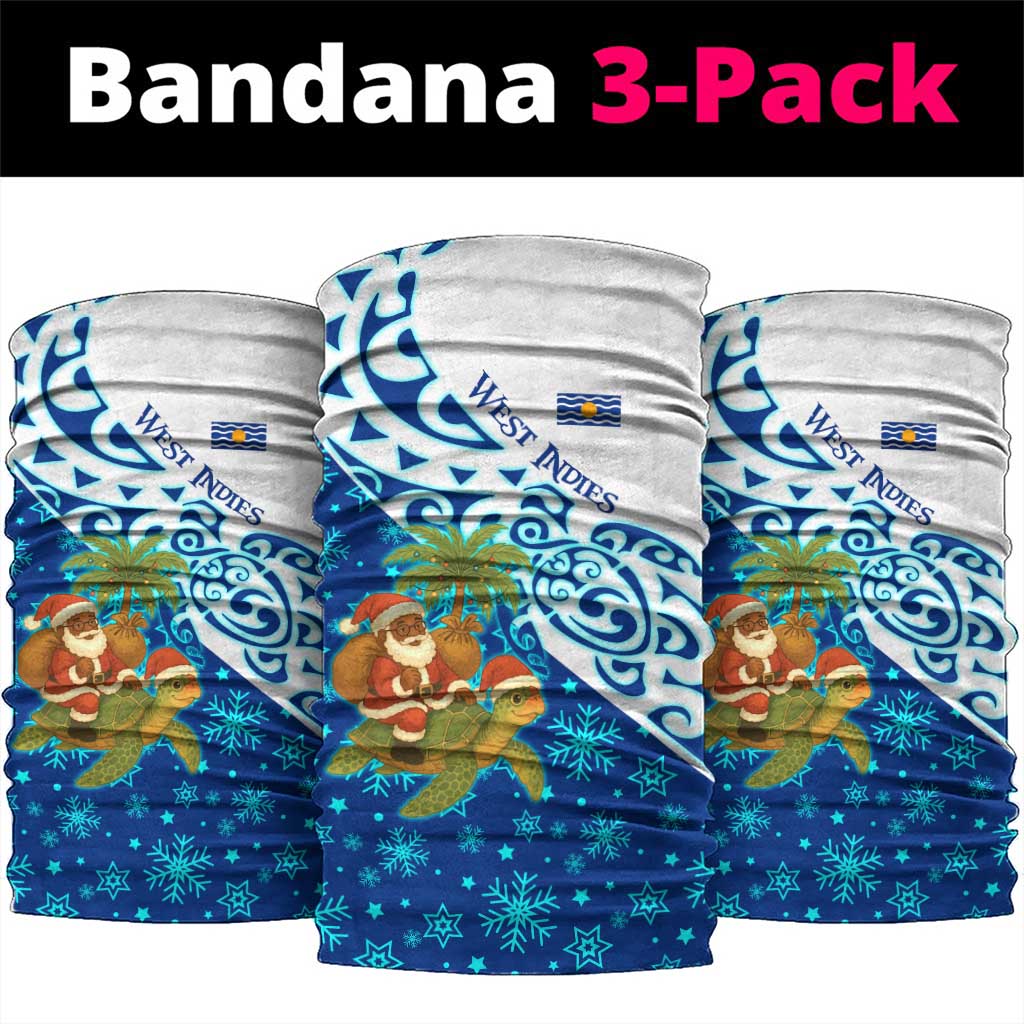 West Indies Christmas Neck Gaiter with Santa Riding Turtle Palm Tree and Tribal Snowflake Design - Wonder Print Shop