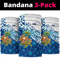 West Indies Christmas Neck Gaiter with Santa Riding Turtle Palm Tree and Tribal Snowflake Design - Wonder Print Shop