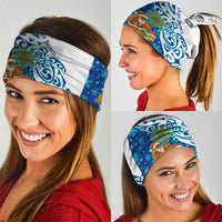 West Indies Christmas Neck Gaiter with Santa Riding Turtle Palm Tree and Tribal Snowflake Design - Wonder Print Shop