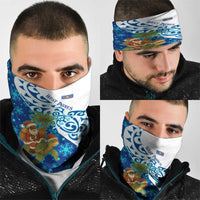 West Indies Christmas Neck Gaiter with Santa Riding Turtle Palm Tree and Tribal Snowflake Design - Wonder Print Shop