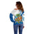 West Indies Christmas Off Shoulder Sweater with Santa Riding Turtle Palm Tree and Tribal Snowflake Design - Wonder Print Shop