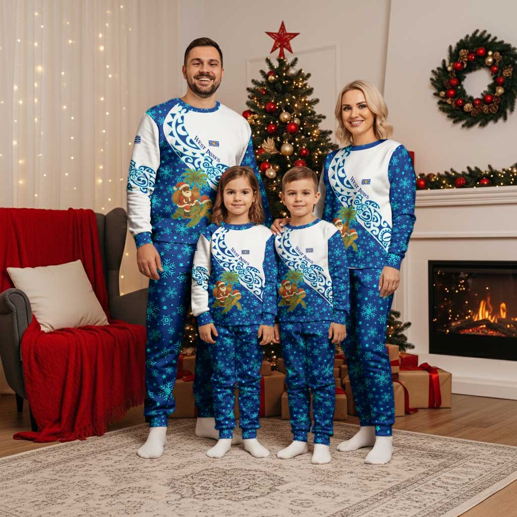 West Indies Christmas Pajama Set with Santa Riding Turtle Palm Tree and Tribal Snowflake Design - Wonder Print Shop