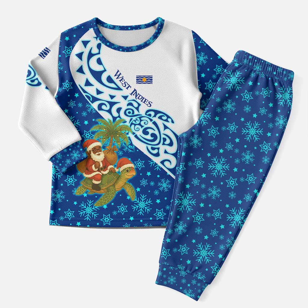 West Indies Christmas Pajama Set with Santa Riding Turtle Palm Tree and Tribal Snowflake Design - Wonder Print Shop
