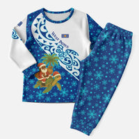 West Indies Christmas Pajama Set with Santa Riding Turtle Palm Tree and Tribal Snowflake Design - Wonder Print Shop