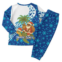 West Indies Christmas Pajama Set with Santa Riding Turtle Palm Tree and Tribal Snowflake Design - Wonder Print Shop