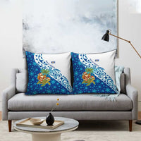 West Indies Christmas Pillow Cover with Santa Riding Turtle Palm Tree and Tribal Snowflake Design - Wonder Print Shop