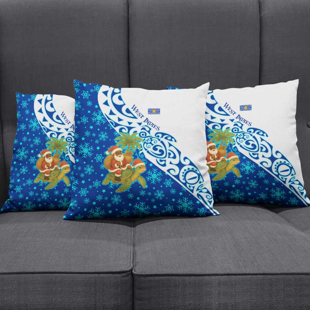 West Indies Christmas Pillow Cover with Santa Riding Turtle Palm Tree and Tribal Snowflake Design - Wonder Print Shop