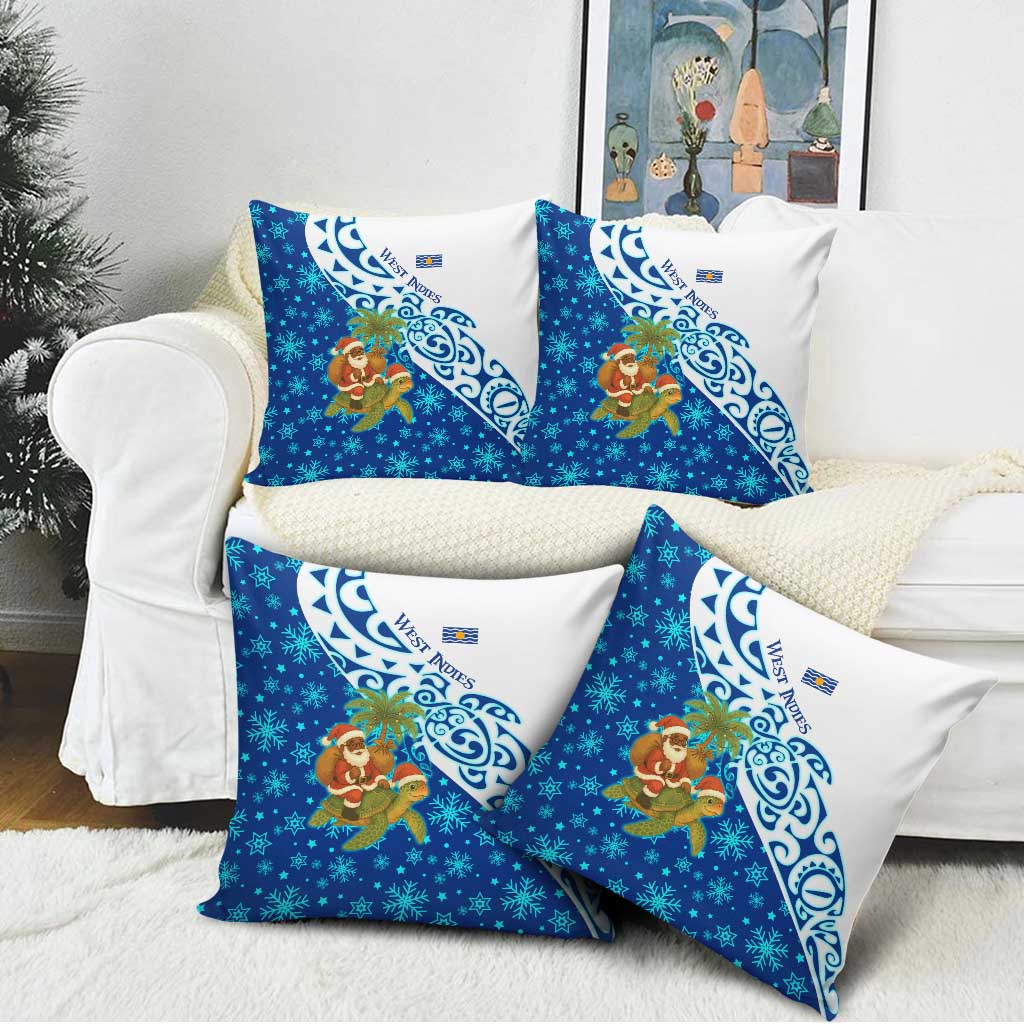 West Indies Christmas Pillow Cover with Santa Riding Turtle Palm Tree and Tribal Snowflake Design - Wonder Print Shop