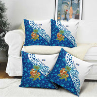 West Indies Christmas Pillow Cover with Santa Riding Turtle Palm Tree and Tribal Snowflake Design - Wonder Print Shop