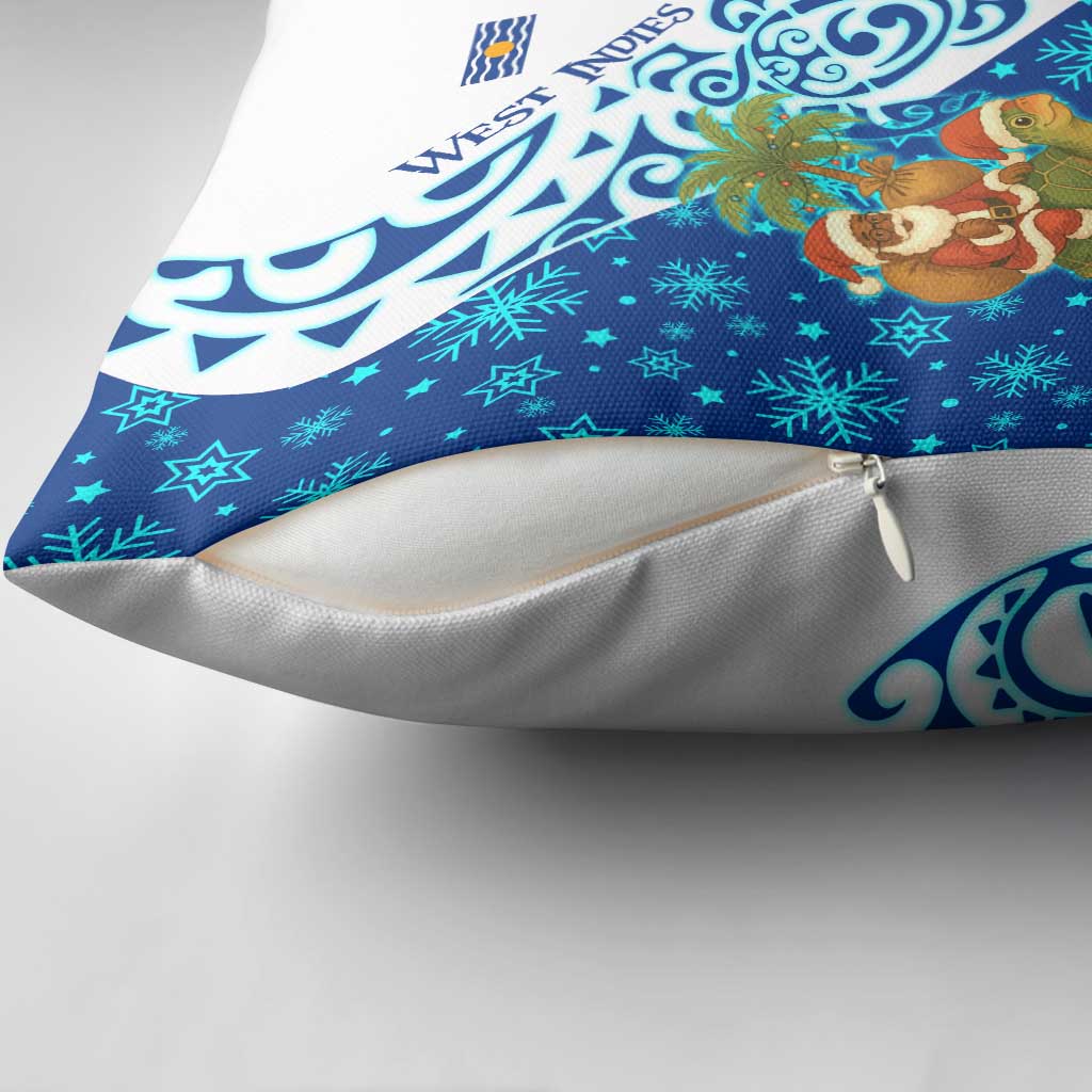 West Indies Christmas Pillow Cover with Santa Riding Turtle Palm Tree and Tribal Snowflake Design - Wonder Print Shop