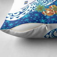 West Indies Christmas Pillow Cover with Santa Riding Turtle Palm Tree and Tribal Snowflake Design - Wonder Print Shop