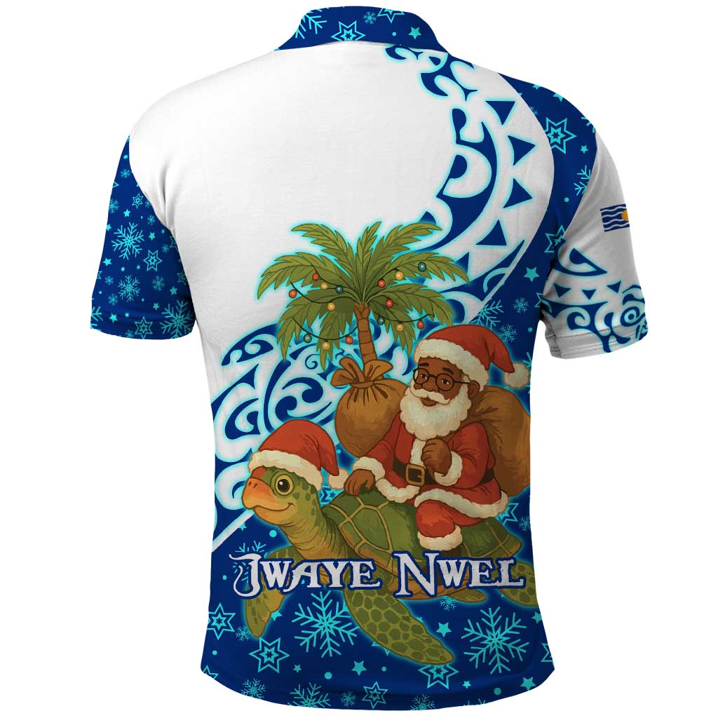 West Indies Christmas Polo Shirt with Santa Riding Turtle Palm Tree and Tribal Snowflake Design - Wonder Print Shop
