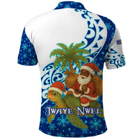West Indies Christmas Polo Shirt with Santa Riding Turtle Palm Tree and Tribal Snowflake Design - Wonder Print Shop