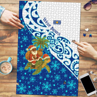 West Indies Christmas Puzzle with Santa Riding Turtle Palm Tree and Tribal Snowflake Design - Wonder Print Shop