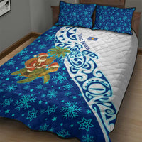 West Indies Christmas Quilt Bed Set with Santa Riding Turtle Palm Tree and Tribal Snowflake Design - Wonder Print Shop