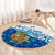 West Indies Christmas Round Carpet with Santa Riding Turtle Palm Tree and Tribal Snowflake Design - Wonder Print Shop