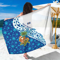 West Indies Christmas Sarong with Santa Riding Turtle Palm Tree and Tribal Snowflake Design - Wonder Print Shop