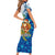 West Indies Christmas Short Sleeve Bodycon Dress with Santa Riding Turtle Palm Tree and Tribal Snowflake Design - Wonder Print Shop