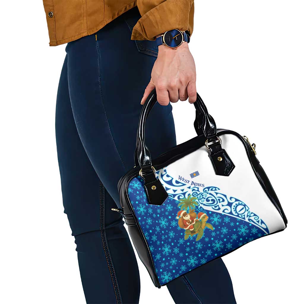 West Indies Christmas Shoulder Handbag with Santa Riding Turtle Palm Tree and Tribal Snowflake Design - Wonder Print Shop