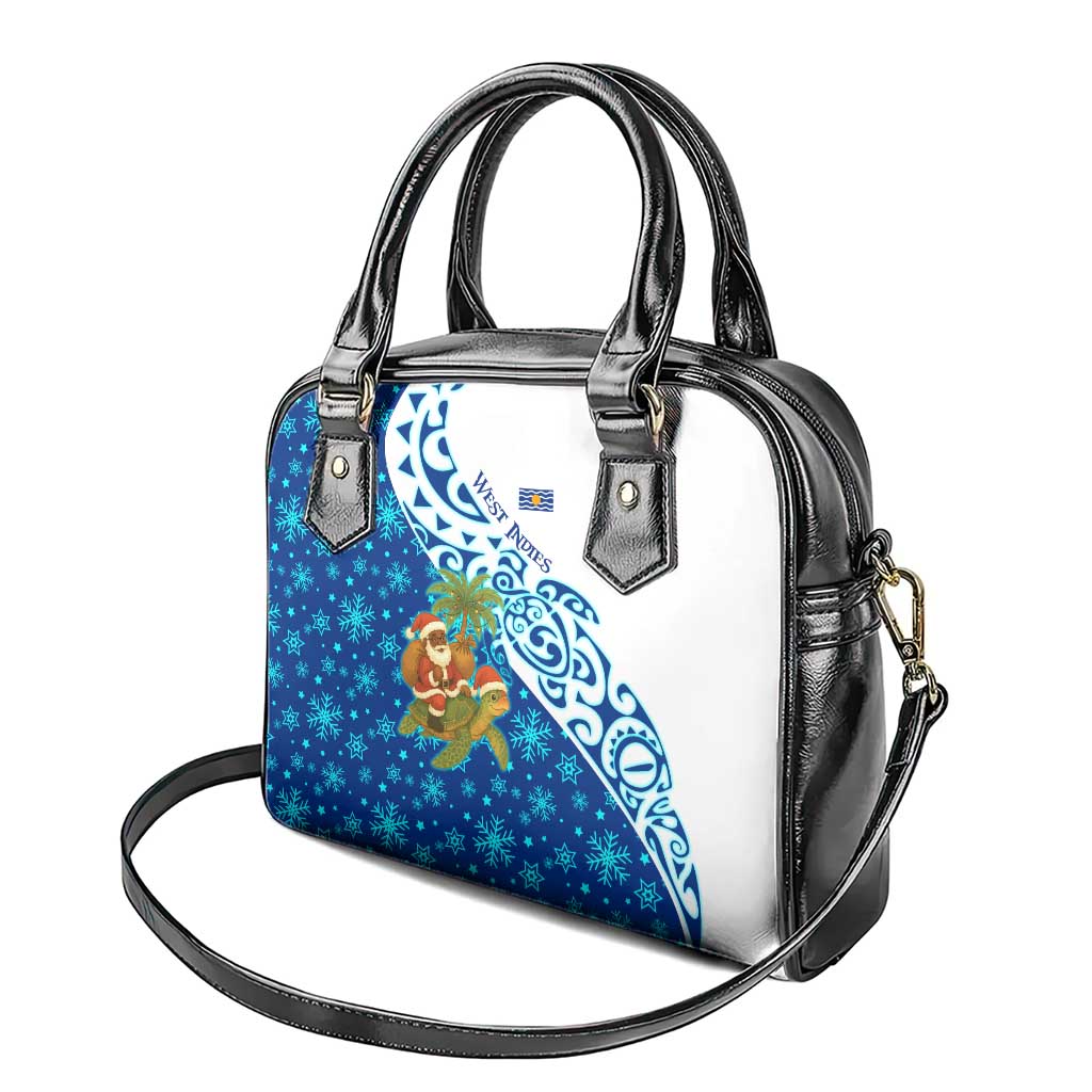 West Indies Christmas Shoulder Handbag with Santa Riding Turtle Palm Tree and Tribal Snowflake Design - Wonder Print Shop
