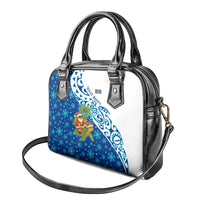 West Indies Christmas Shoulder Handbag with Santa Riding Turtle Palm Tree and Tribal Snowflake Design - Wonder Print Shop