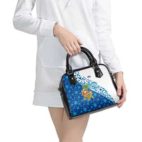 West Indies Christmas Shoulder Handbag with Santa Riding Turtle Palm Tree and Tribal Snowflake Design - Wonder Print Shop