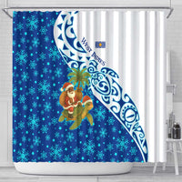 West Indies Christmas Shower Curtain with Santa Riding Turtle Palm Tree and Tribal Snowflake Design - Wonder Print Shop
