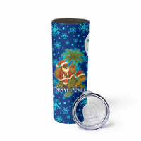 West Indies Christmas Skinny Tumbler with Santa Riding Turtle Palm Tree and Tribal Snowflake Design - Wonder Print Shop
