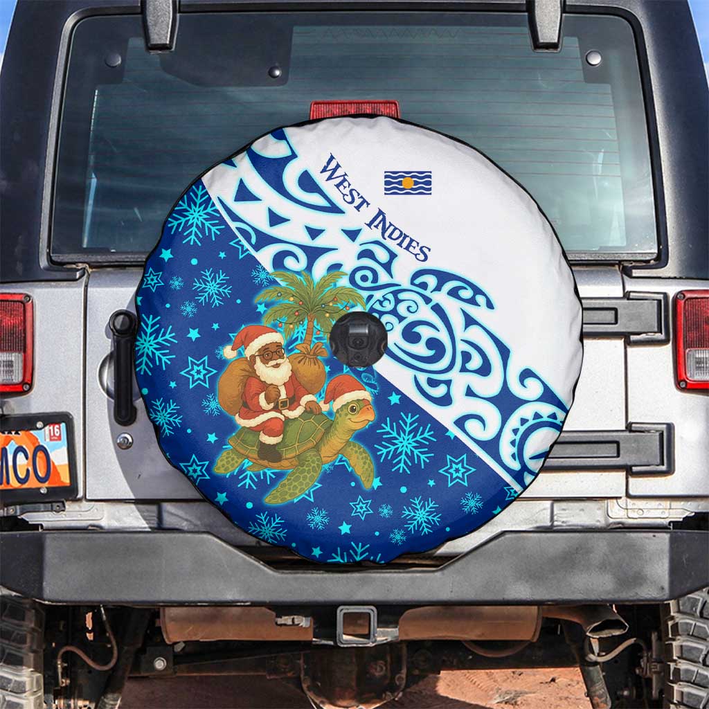 West Indies Christmas Spare Tire Cover with Santa Riding Turtle Palm Tree and Tribal Snowflake Design - Wonder Print Shop