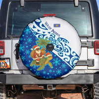 West Indies Christmas Spare Tire Cover with Santa Riding Turtle Palm Tree and Tribal Snowflake Design - Wonder Print Shop