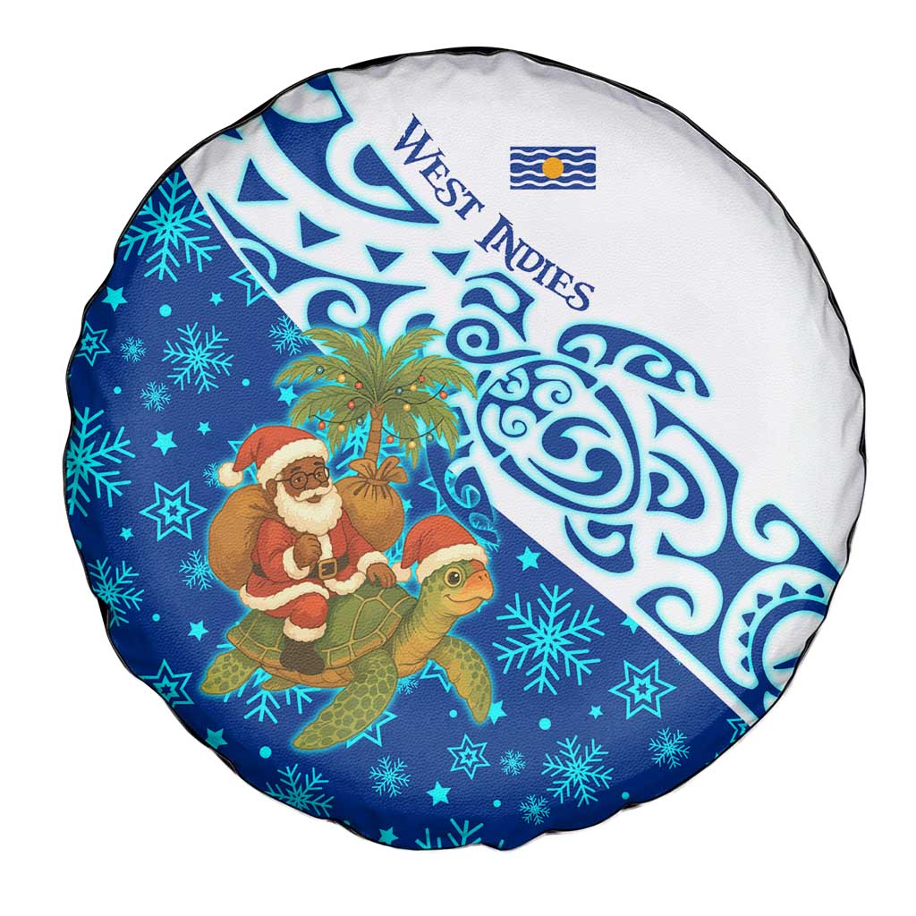 West Indies Christmas Spare Tire Cover with Santa Riding Turtle Palm Tree and Tribal Snowflake Design - Wonder Print Shop