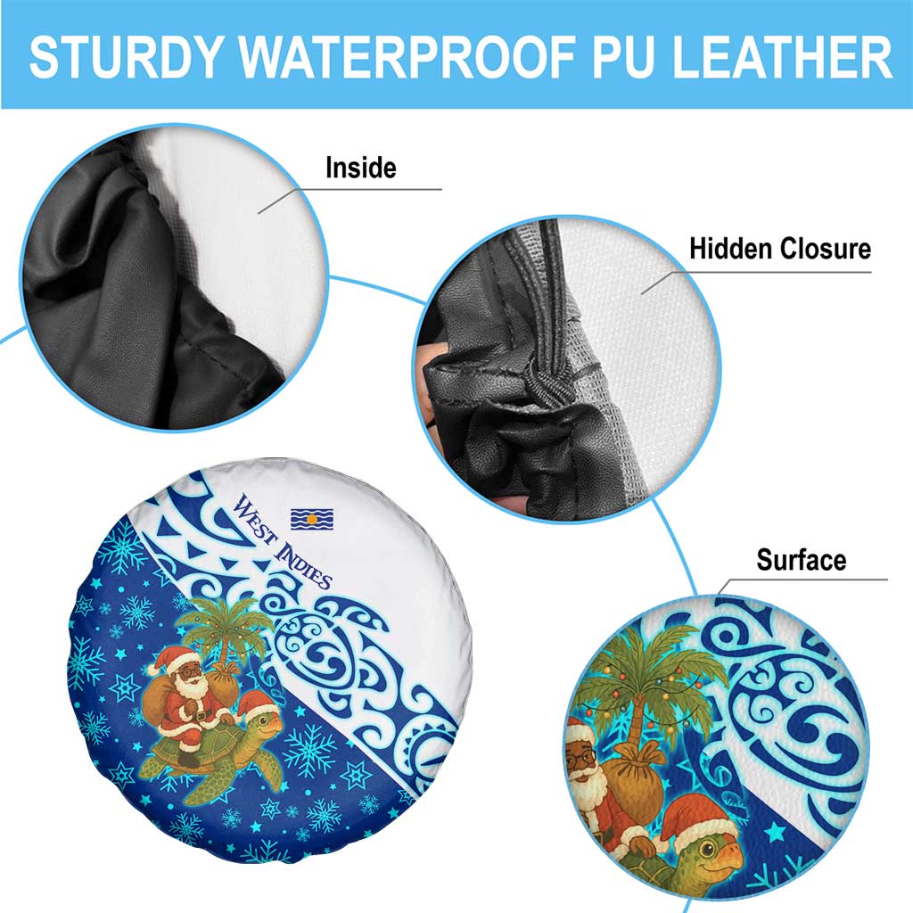West Indies Christmas Spare Tire Cover with Santa Riding Turtle Palm Tree and Tribal Snowflake Design - Wonder Print Shop