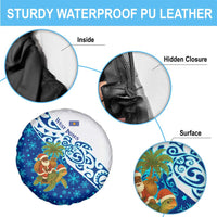 West Indies Christmas Spare Tire Cover with Santa Riding Turtle Palm Tree and Tribal Snowflake Design - Wonder Print Shop