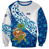West Indies Christmas Sweatshirt with Santa Riding Turtle Palm Tree and Tribal Snowflake Design - Wonder Print Shop